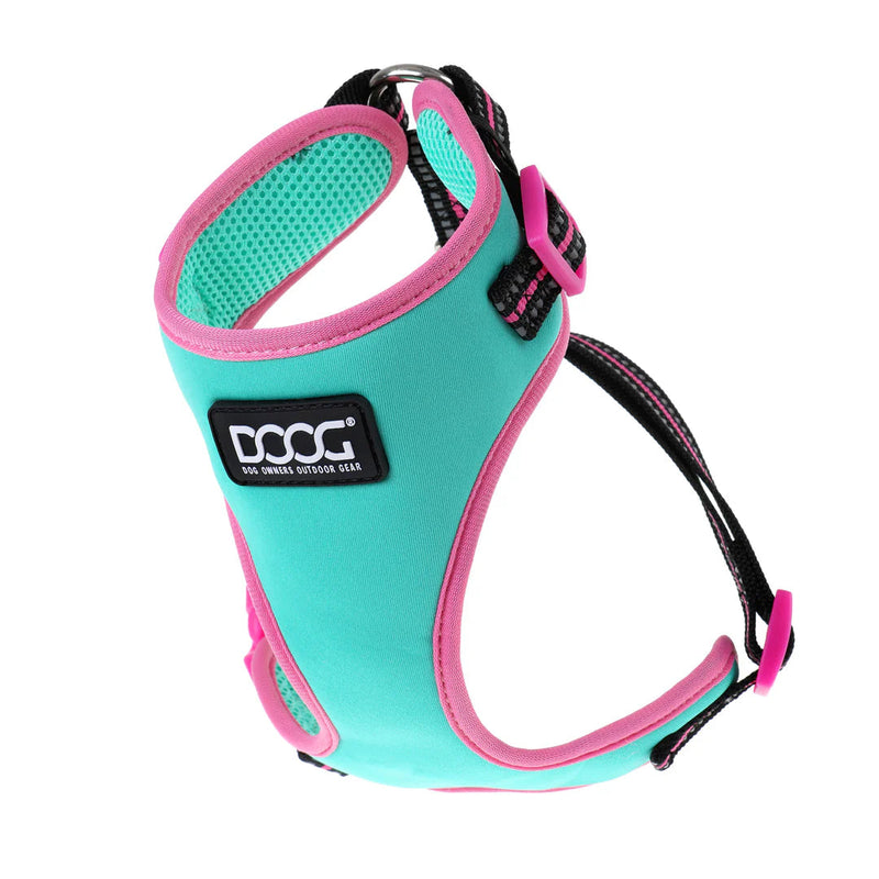 DOOG Neoflex Neoprene Rin Tin Tin Neon Teal and Pink Dog Harness Large (+_+)