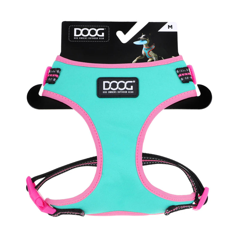 DOOG Neoflex Neoprene Rin Tin Tin Neon Teal and Pink Dog Harness Large (+_+)-Habitat Pet Supplies