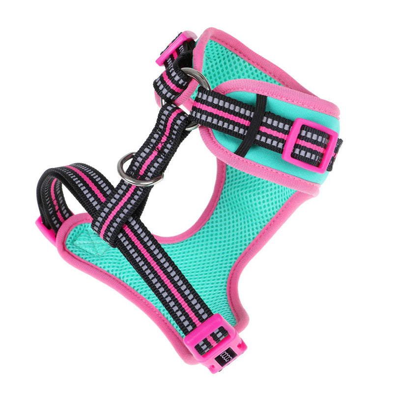 DOOG Neoflex Neoprene Rin Tin Tin Neon Teal and Pink Dog Harness Small (+_+)