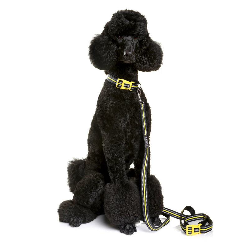 DOOG Neoprene Bolt Neon Black and Yellow Dog Collar Large (+_+)