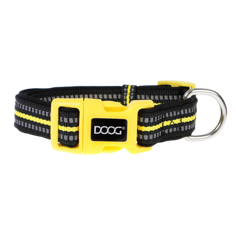 DOOG Neoprene Bolt Neon Black and Yellow Dog Collar Large (+_+)-Habitat Pet Supplies