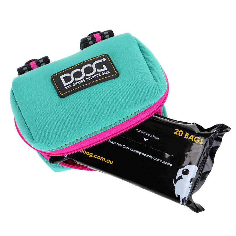 DOOG Walkie Pouch Neon Rin Tin Tin Teal and Pink Neoprene Poo Bag Holder (+_+)