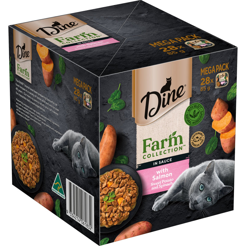 Dine Farm Collection Salmon Sweet Potato and Spinach Adult Cat Wet Food 85g x 28