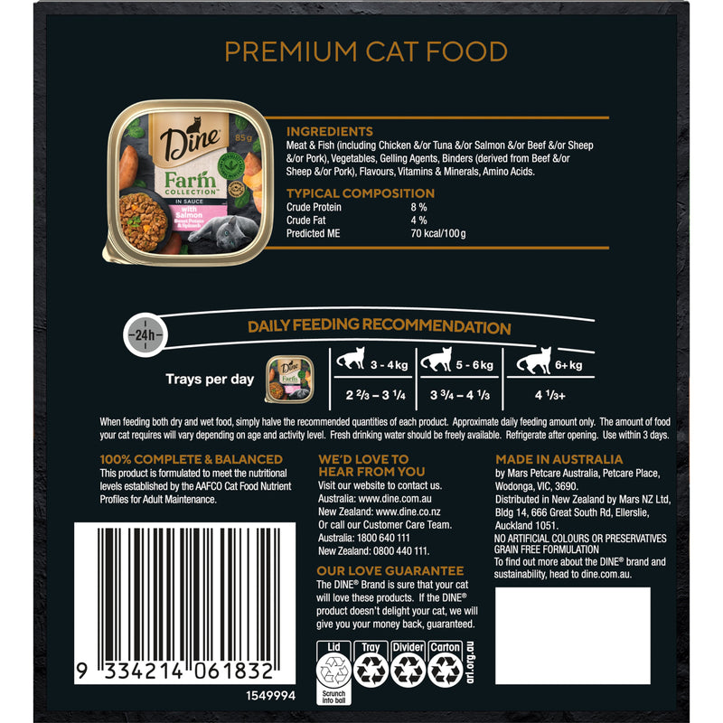 Dine Farm Collection Salmon Sweet Potato and Spinach Adult Cat Wet Food 85g x 28