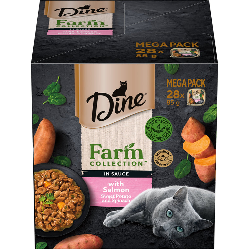 Dine Farm Collection Salmon Sweet Potato and Spinach Adult Cat Wet Food 85g x 28-Habitat Pet Supplies
