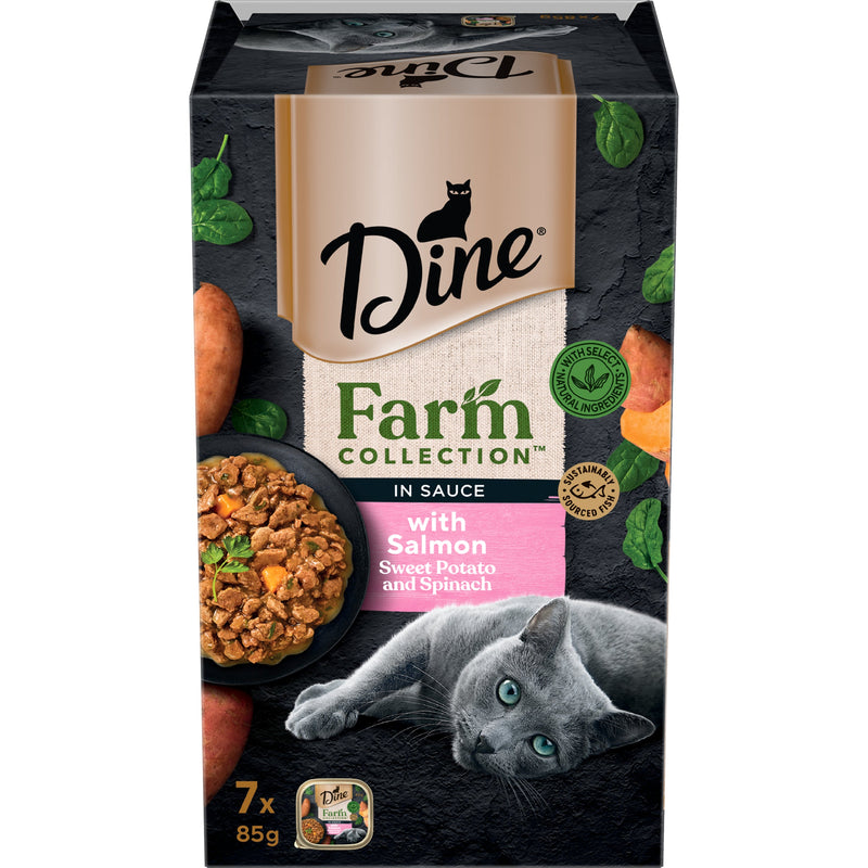 Dine Farm Collection Salmon Sweet Potato and Spinach Adult Cat Wet Food 85g x 7-Habitat Pet Supplies