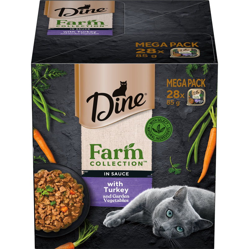 Dine Farm Collection Turkey and Garden Vegetables Adult Cat Wet Food 85g x 28-Habitat Pet Supplies