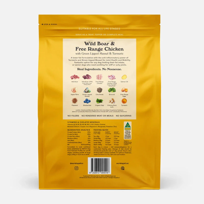 Eureka Wild Boar and Free Range Chicken Air Dried Dog Food 1.8kg