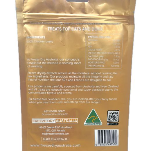 Freeze Dry Australia Chicken Liver Natural Raw Treats for Cats and Dogs 80g
