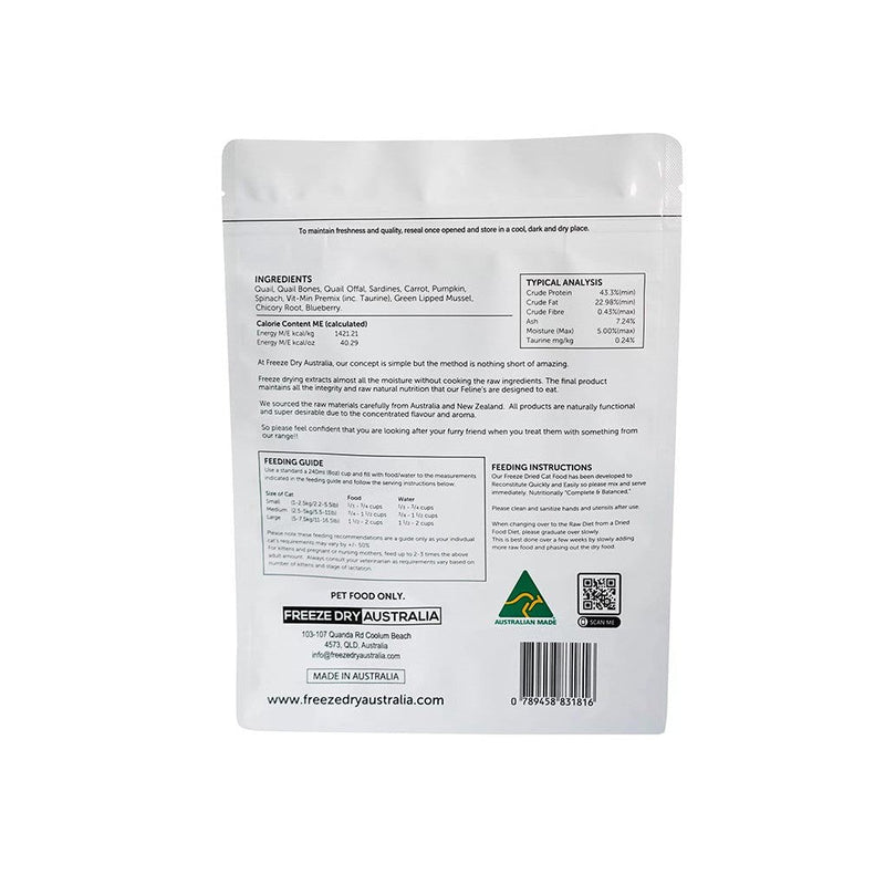 Freeze Dry Australia Freeze Dried Natural Raw Cat Food Quail 250g