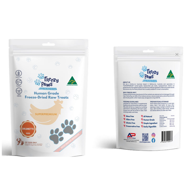 Freezy Paws Freeze Dried Chicken Drumstick Dog and Cat Treats 100g