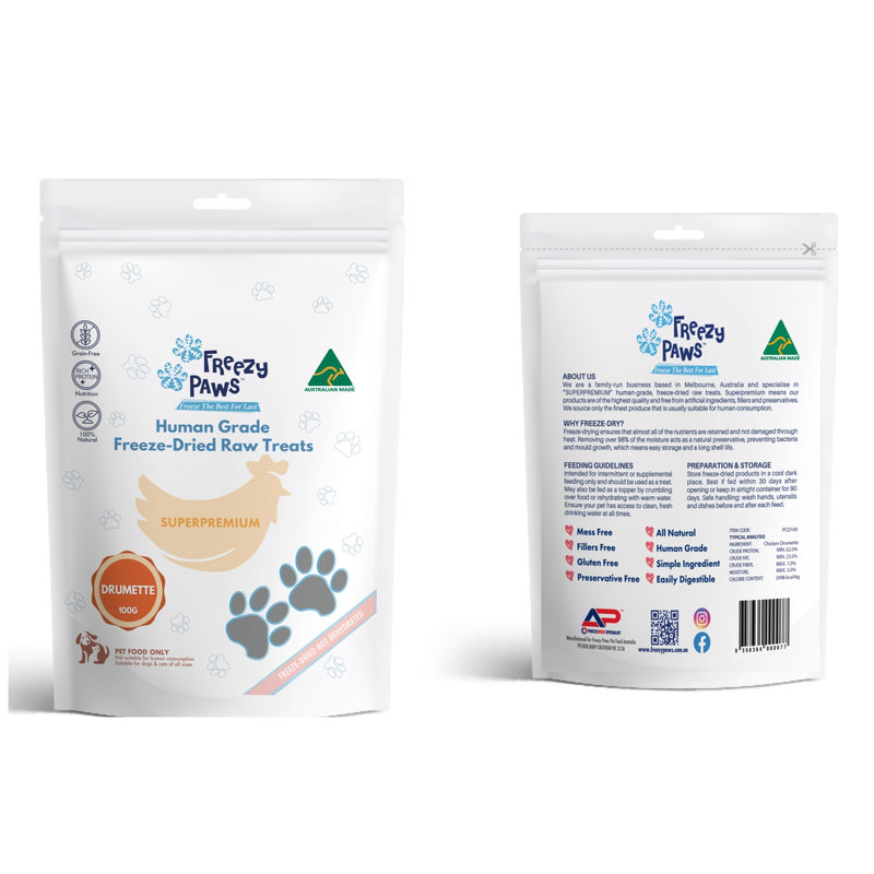 Freezy Paws Freeze Dried Chicken Drumstick Dog and Cat Treats 100g (+_+)