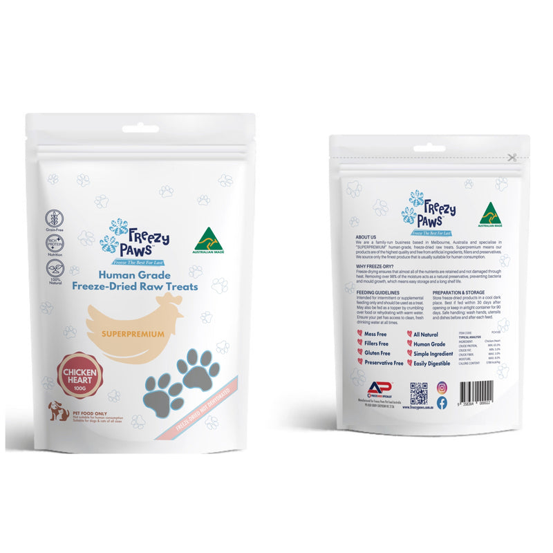 Freezy Paws Freeze Dried Chicken Hearts Dog and Cat Treats 100g
