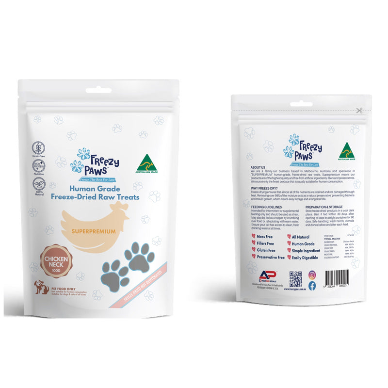 Freezy Paws Freeze Dried Chicken Necks Dog and Cat Treats 100g (+_+)