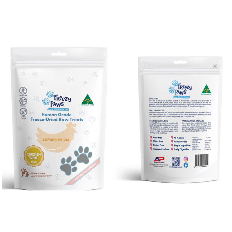 Freezy Paws Freeze Dried Chicken Wings Dog and Cat Treats 100g