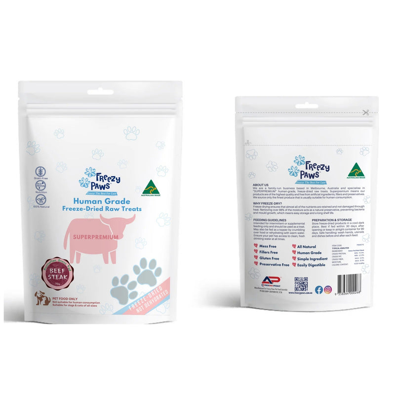 Freezy Paws Freeze Dried Grass Fed Beef Steak Dog and Cat Treats 70g (+_+)