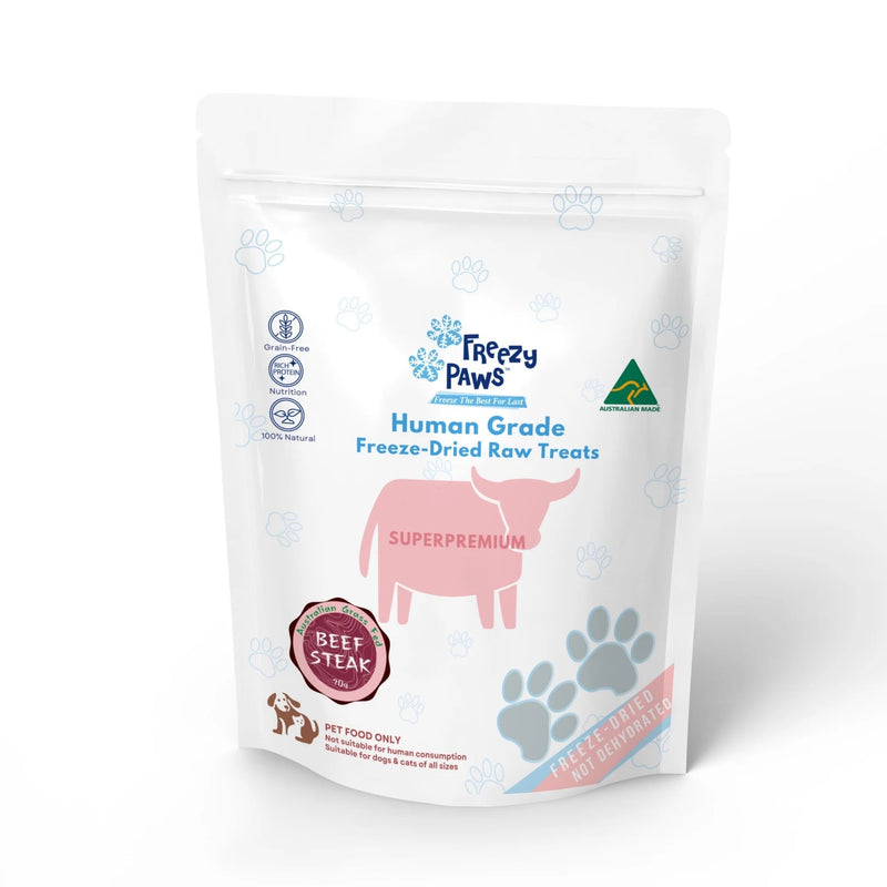 Freezy Paws Freeze Dried Grass Fed Beef Steak Dog and Cat Treats 70g (+_+)-Habitat Pet Supplies