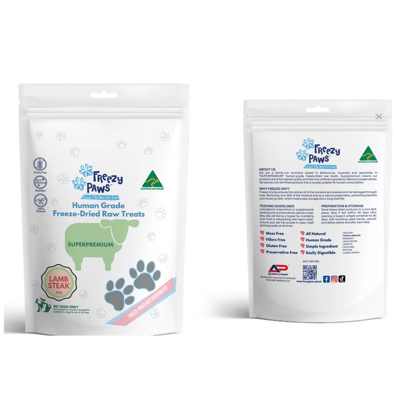 Freezy Paws Freeze Dried Lamb Steak Dog and Cat Treats 70g (+_+)