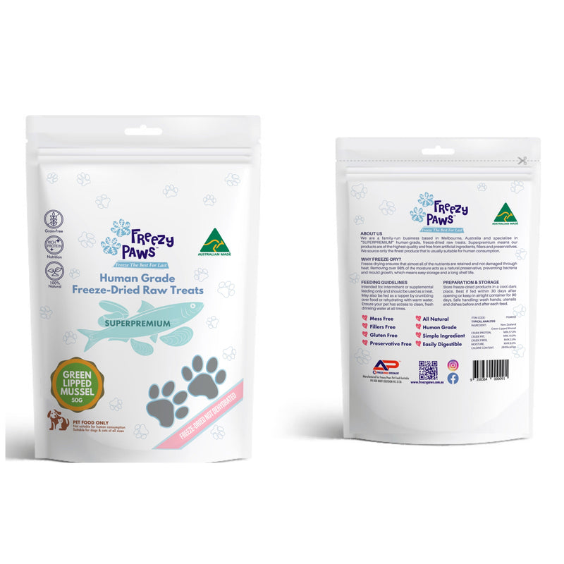 Freezy Paws Freeze Dried New Zealand Green Lipped Mussels Dog and Cat Treats 50g