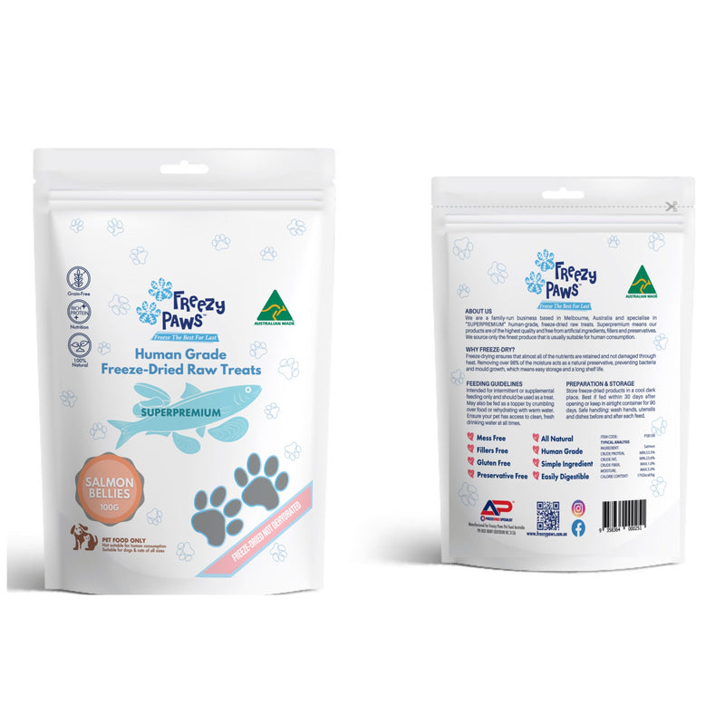 Freezy Paws Freeze Dried Salmon Bellies Dog and Cat Treats 100g
