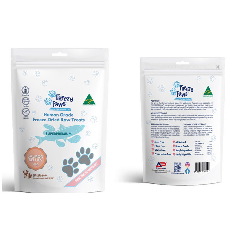 Freezy Paws Freeze Dried Salmon Bellies Dog and Cat Treats 100g (+_+)