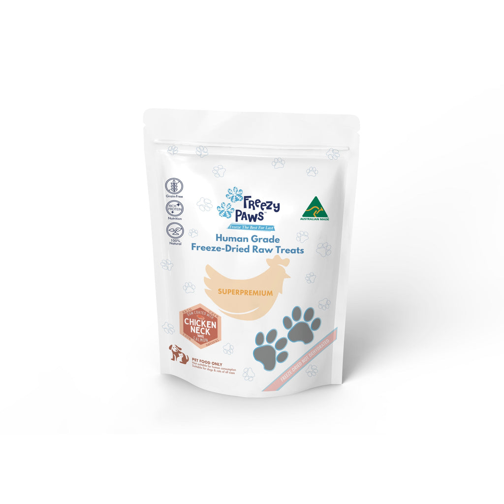 Freezy Paws Freeze Dried Salmon Coated Chicken Necks Dog and Cat Treats 100g-Habitat Pet Supplies