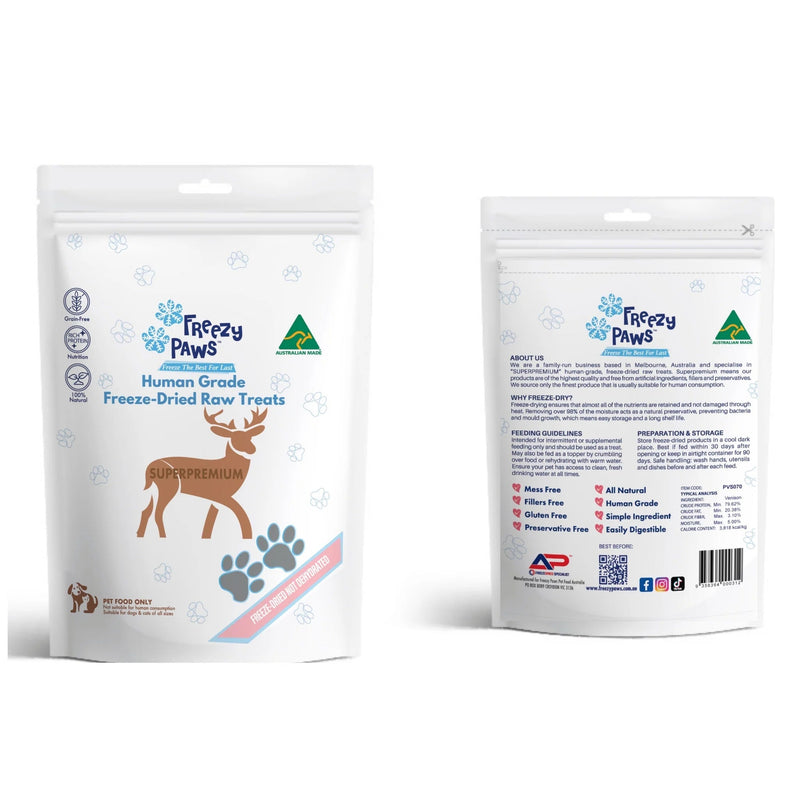 Freezy Paws Freeze Dried Venison Steak Dog and Cat Treats 70g (+_+)