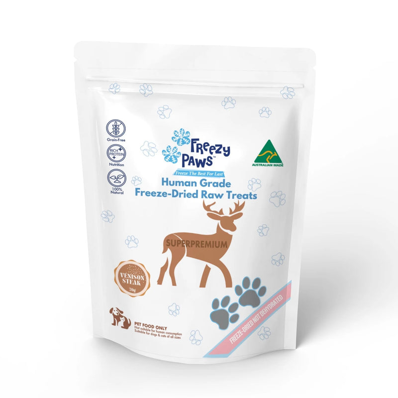 Freezy Paws Freeze Dried Venison Steak Dog and Cat Treats 70g (+_+)-Habitat Pet Supplies