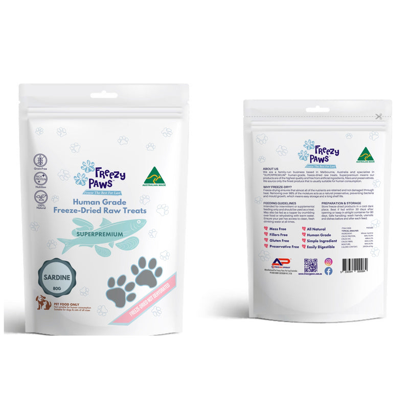 Freezy Paws Freeze Dried Whole Sardines Dog and Cat Treats 80g (+_+)