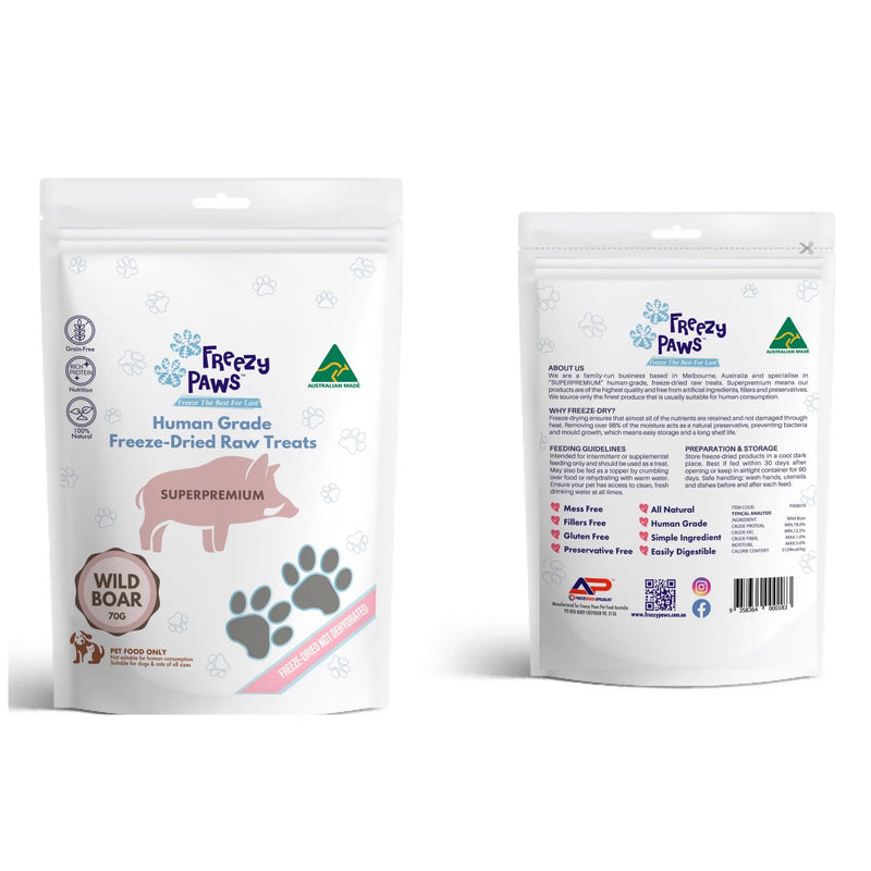Freezy Paws Freeze Dried Wild Boar Dog and Cat Treats 70g (+_+)