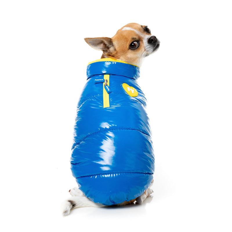 FuzzYard Dog Apparel Amor Puffer Jacket Cobalt Blue and Yellow Size 4