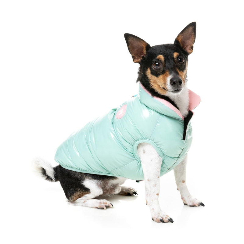 FuzzYard Dog Apparel Amor Puffer Jacket Mint and Pink Size 5