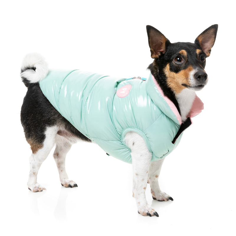 FuzzYard Dog Apparel Amor Puffer Jacket Mint and Pink Size 7