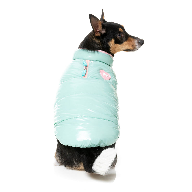 FuzzYard Dog Apparel Amor Puffer Jacket Mint and Pink Size 7