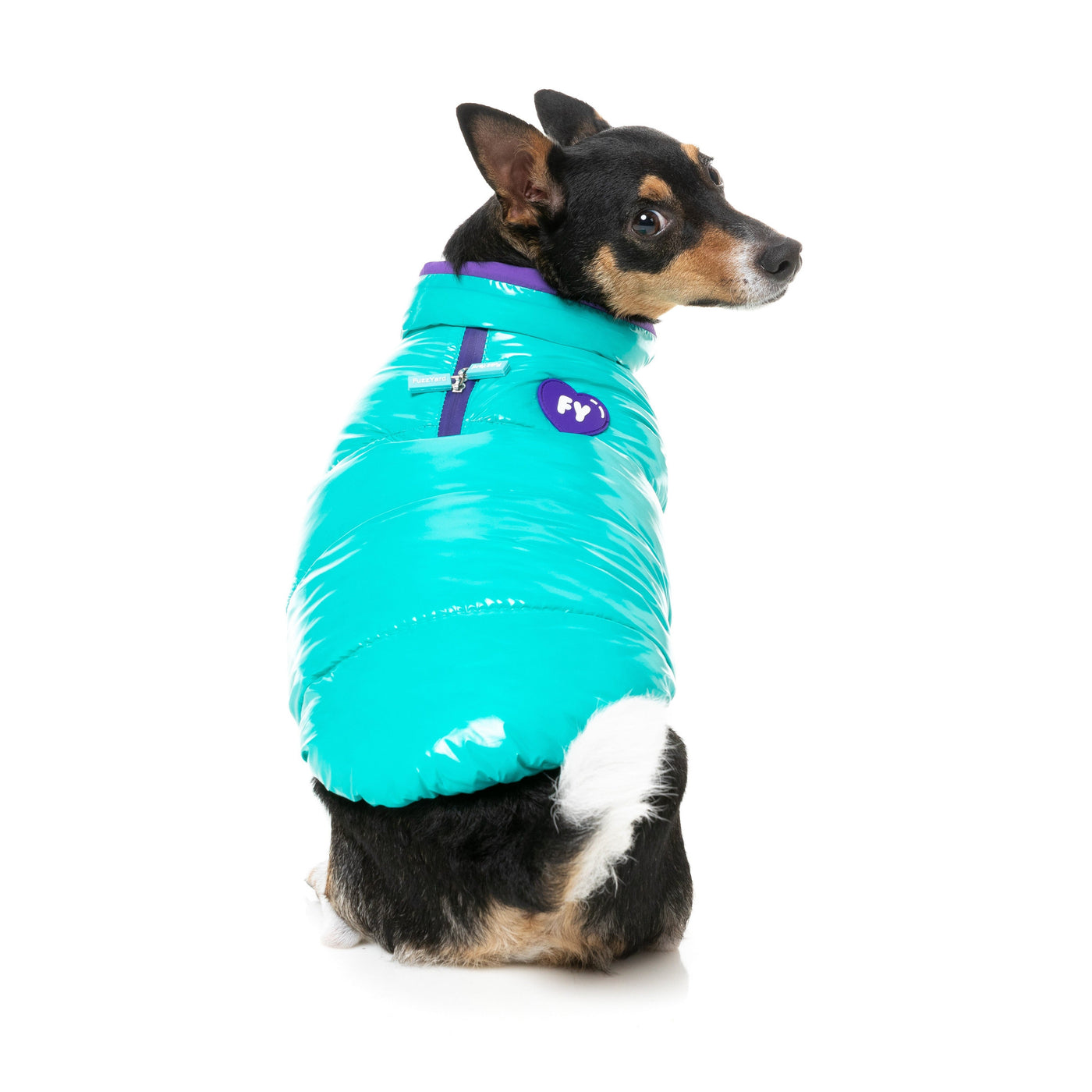 FuzzYard Dog Apparel Amor Puffer Jacket Turquoise and Purple Size 1 XXSmall