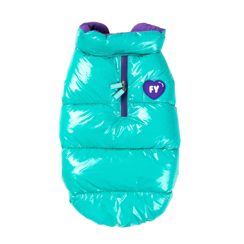 FuzzYard Dog Apparel Amor Puffer Jacket Turquoise and Purple Size 5-Habitat Pet Supplies