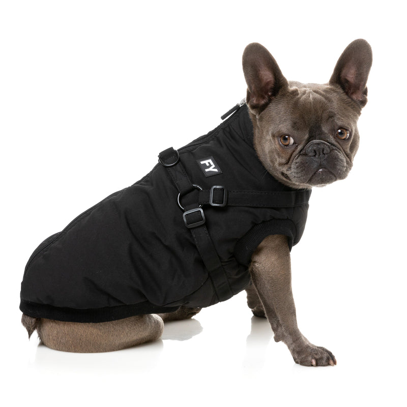 FuzzYard Dog Apparel Flash Jacket with Inbuilt Harness Black Size 1