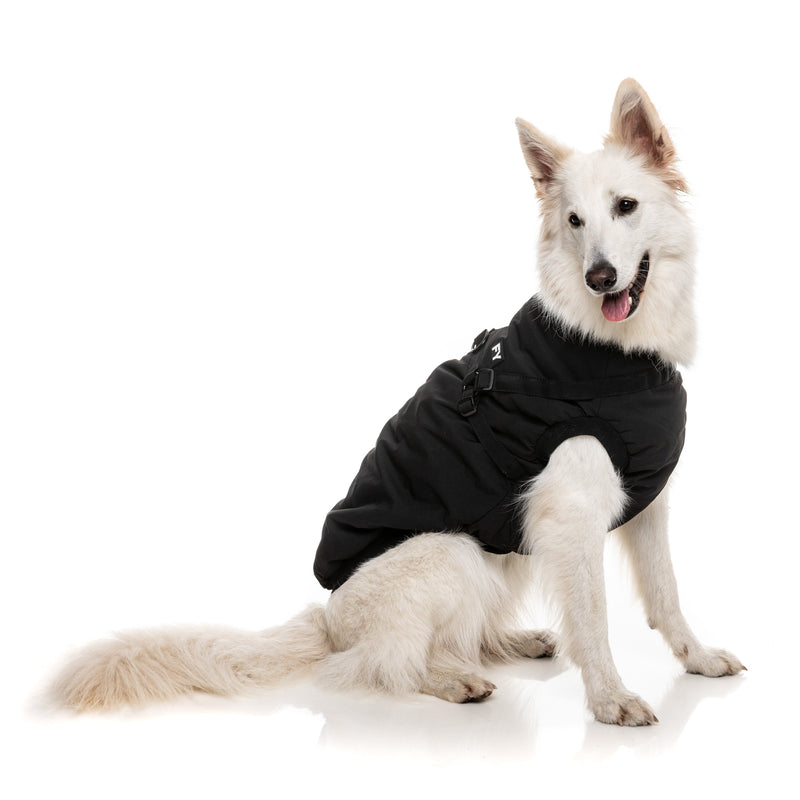 FuzzYard Dog Apparel Flash Jacket with Inbuilt Harness Black Size 1