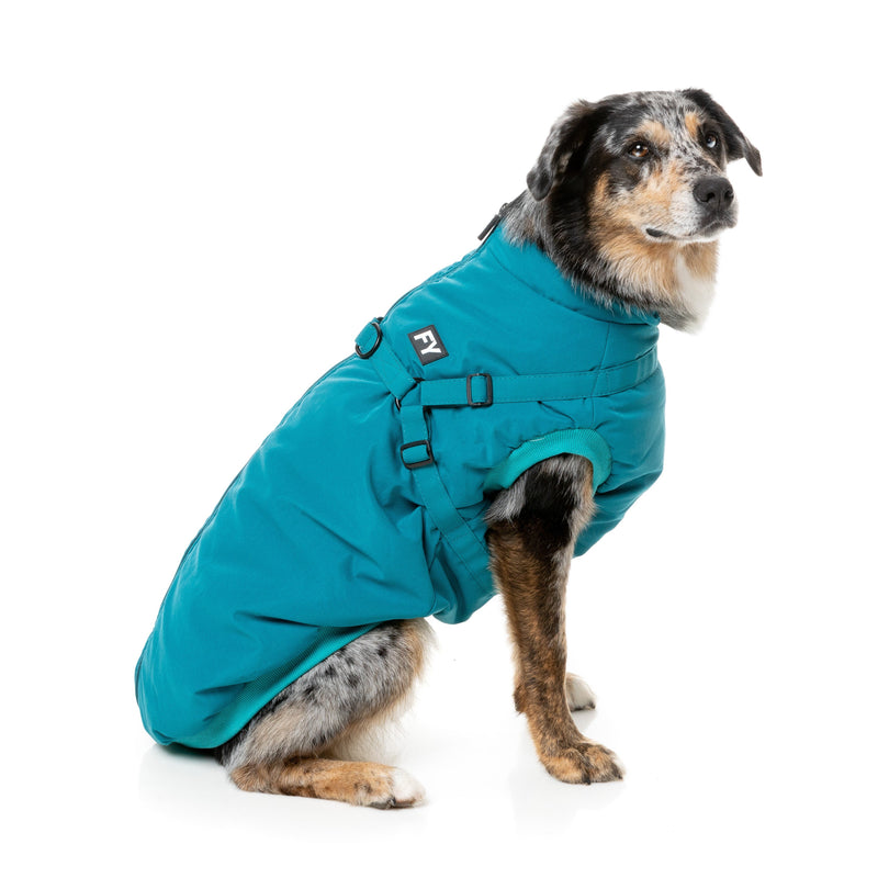 FuzzYard Dog Apparel Flash Jacket with Inbuilt Harness Dark Teal Size 4
