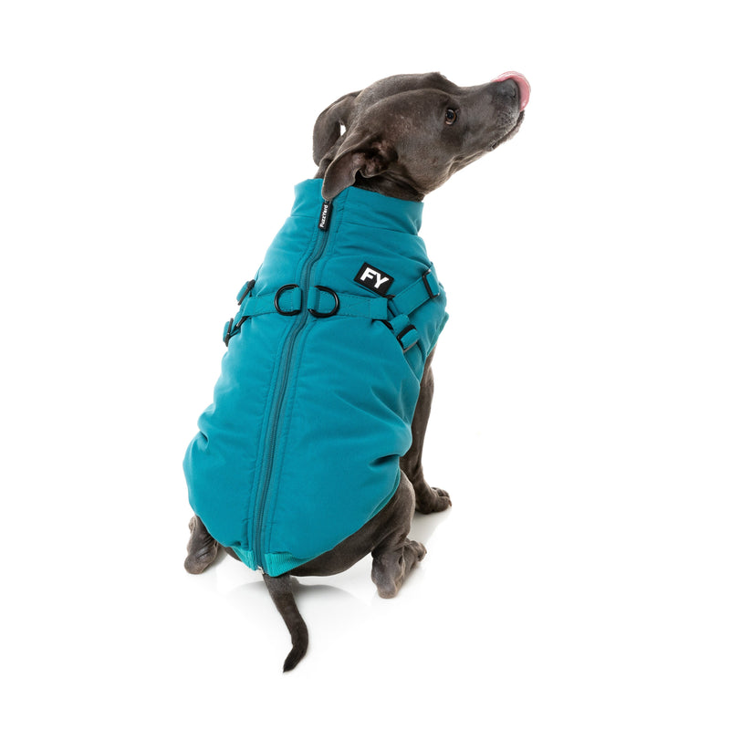 FuzzYard Dog Apparel Flash Jacket with Inbuilt Harness Dark Teal Size 6