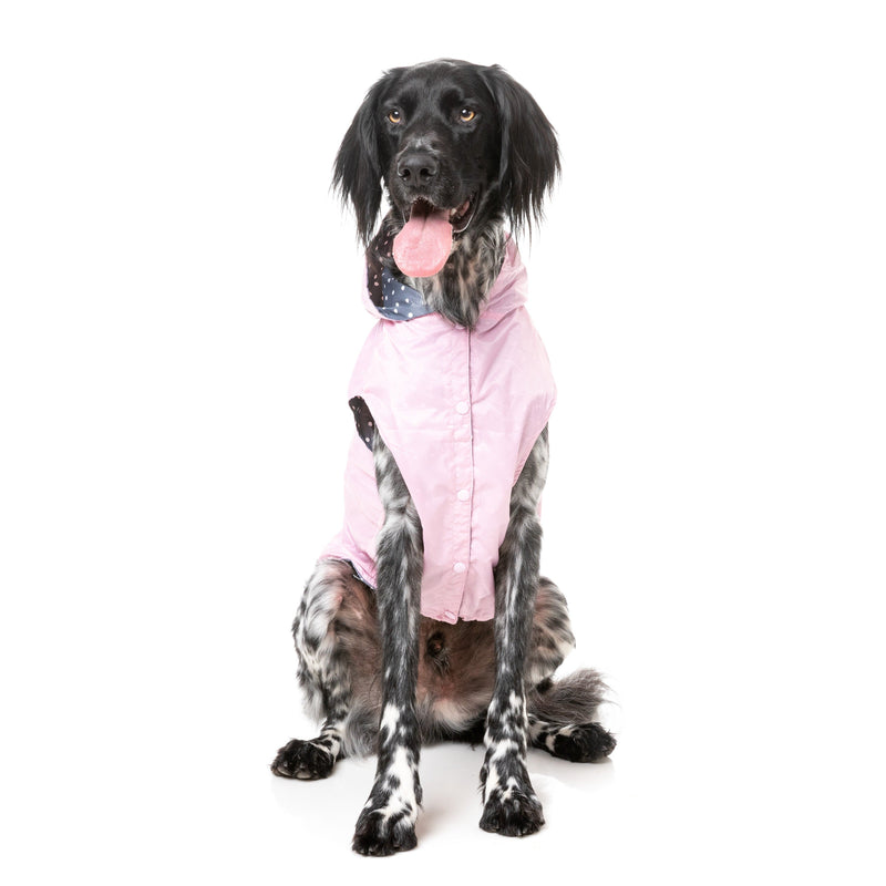 FuzzYard Dog Apparel Flipside Raincoat Pink and Grey Size 4