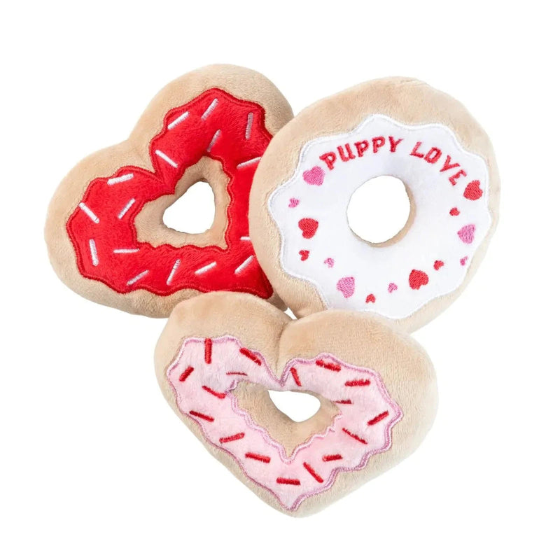 FuzzYard Valentines Day I Heart Donuts Plush Dog Toy 3 Pack-Habitat Pet Supplies