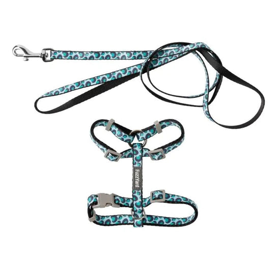 FuzzYard Wild One Aqua Cat Harness and Lead Walking Set