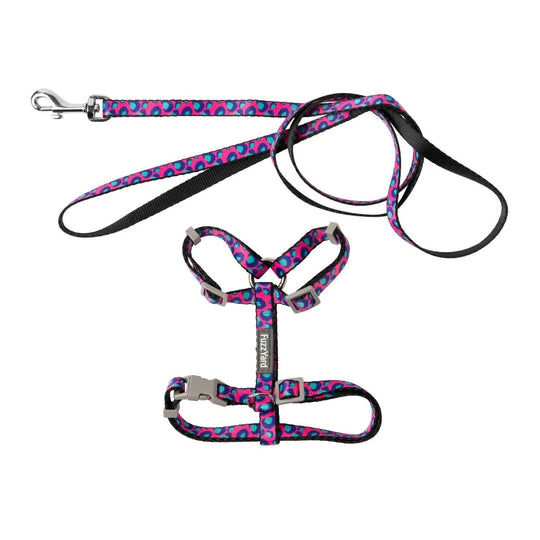 FuzzYard Wild One Bubblegum Cat Harness and Lead Walking Set