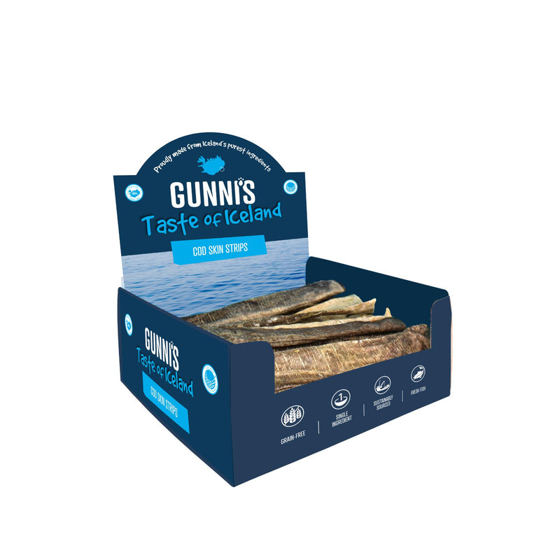 Gunnis Taste of Iceland Cod Skin Strips 8 Inch Dog Treats 50 Pack (+_+)-Habitat Pet Supplies