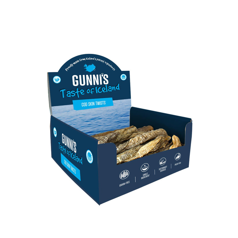 Gunnis Taste of Iceland Cod Skin Twists 8 Inch Dog Treats 50 Pack-Habitat Pet Supplies