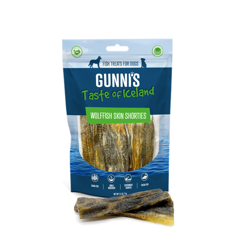 Gunnis Taste of Iceland Wolffish Skin Shorties Dog Treats 71g :->>-Habitat Pet Supplies