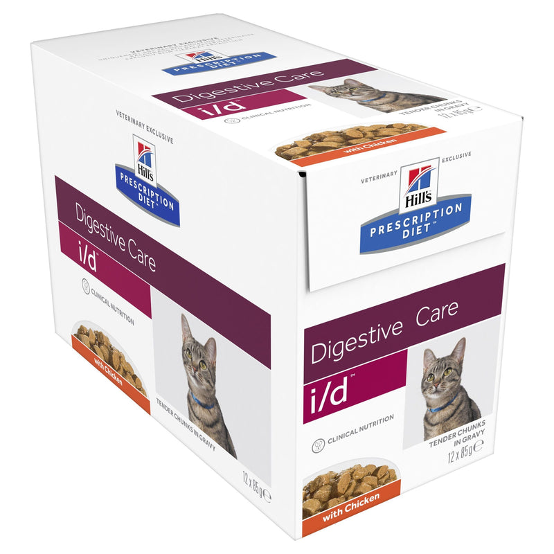 Hills Prescription Diet Cat i/d Digestive Care Chicken Wet Cat Food Pouches 85g x 12
