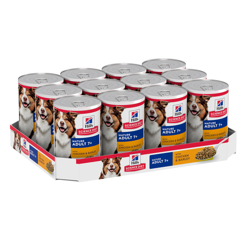 Hills Science Diet Adult 7+ Chicken and Barley Canned Dog Food 370g x 12 :->>