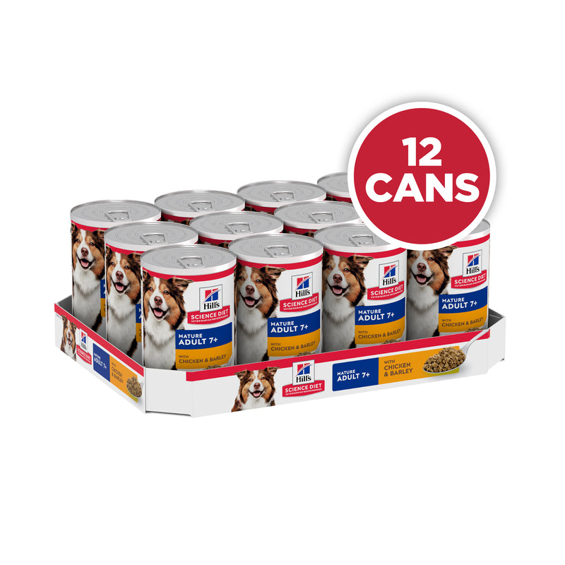 Hills Science Diet Adult 7+ Chicken and Barley Canned Dog Food 370g x 12 :->>